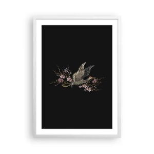 Poster in cornice bianca - Uccello esotico ricamato - 50x70 cm