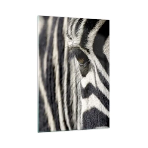 Quadro su vetro - Primo piano dell'occhio di una zebra con strisce bianche e nere - 80x120cm - Ritratto a strisce - Decorazione murale moderna per soggiorno e camera da letto ARTTOR