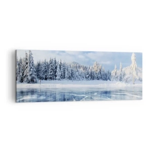 Quadro su tela - Stampe su Tela - Un lago ghiacciato circondato da una foresta innevata - 140x50cm - Vista lucente e cristallina - Decorazione murale moderna per soggiorno e camera da letto ARTTOR