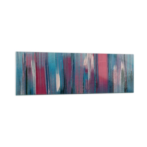 Quadro su vetro - Forme verticali astratte nelle tonalità del blu e del rosso - 160x50cm - Composizione verticale in blu e rosso - Decorazione murale moderna per soggiorno e camera da letto ARTTOR