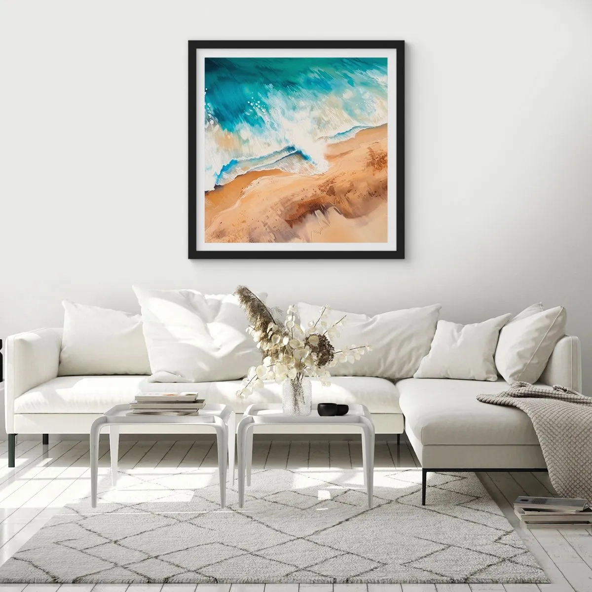 Poster in cornice nera - L'onda che ritorna - 40x40 cm