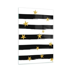 Quadro su vetro - Strisce bianche e nere con stelle dorate - 80x120cm - Siamo tutti nati sotto una buona stella - Decorazione murale moderna per soggiorno e camera da letto ARTTOR
