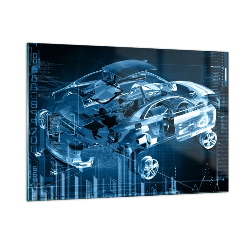 Quadro su vetro - Schema tecnologico di un'auto in stile futuristico - 120x80cm - Anatomia ingegneristica - Decorazione murale moderna per soggiorno e camera da letto ARTTOR
