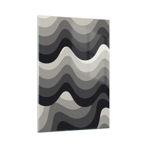 Quadro su vetro - Motivi ondulati in bianco e nero in tonalità di grigio - 80x120cm - Un'onda dopo l'altra - Decorazione murale moderna per soggiorno e camera da letto ARTTOR