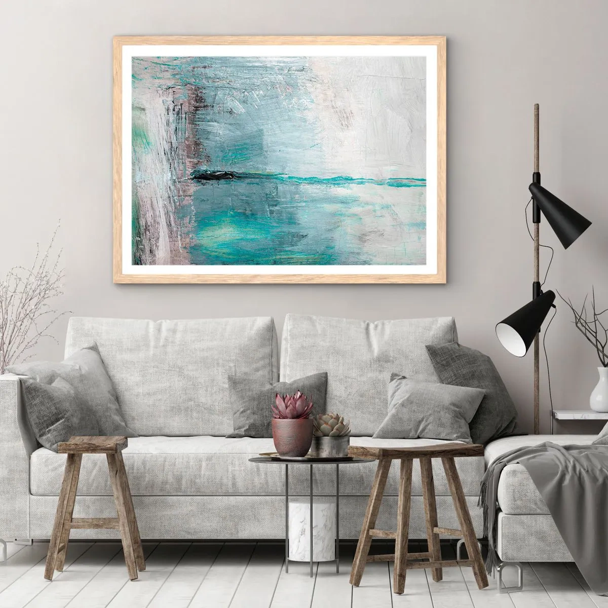 Poster in cornice rovere chiaro - Orizzonte nel blu - 91x61 cm