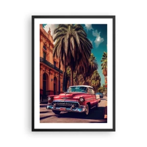 Poster in cornice nera - Un'auto d'epoca sullo sfondo di una città tropicale - 50x70cm - Ancora all'Avana - Decorazione murale moderna per soggiorno e camera da letto ARTTOR