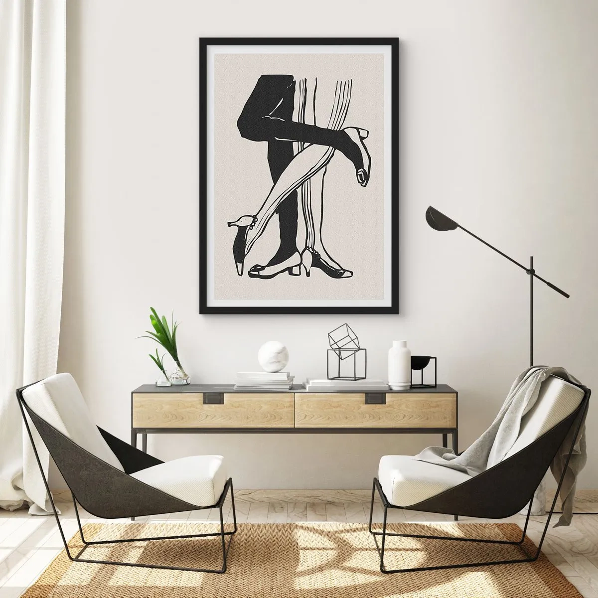 Poster in cornice nera - Illustrazione in bianco e nero di gambe intrecciate che ballano - 50x70cm - Attributo femminile - Decorazione murale moderna per soggiorno e camera da letto ARTTOR
