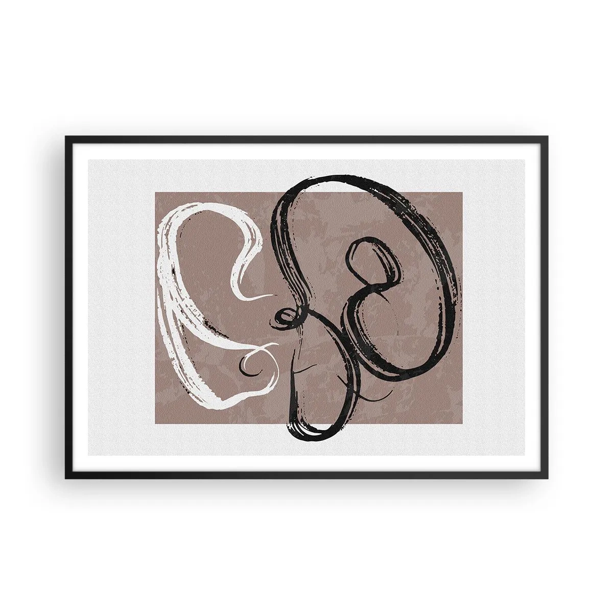 Poster in cornice nera - Astrazione in bianco e nero su sfondo beige - 100x70cm - Composizione: alla ricerca della pienezza - Decorazione murale moderna per soggiorno e camera da letto ARTTOR