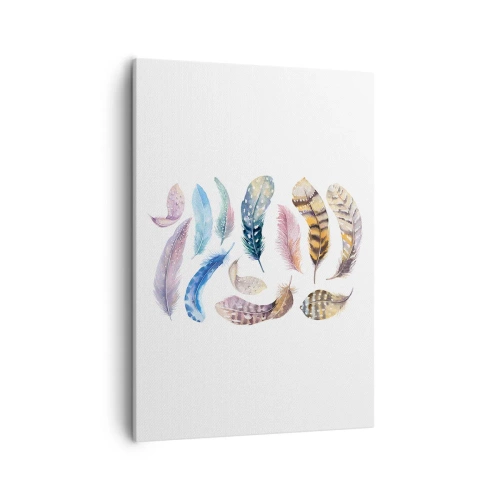 Quadro su tela - Stampe su Tela - Piume colorate in un delicato stile acquerello - 50x70cm - Leggere, variopinte e multicolori - Decorazione murale moderna per soggiorno e camera da letto ARTTOR