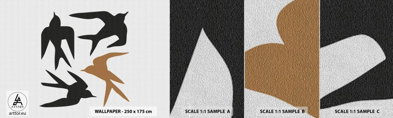 Campione di Fotomurale Premium Sand - Giochi di rondini - Boho, Uccelli, Minimalismo - 100x30 cm