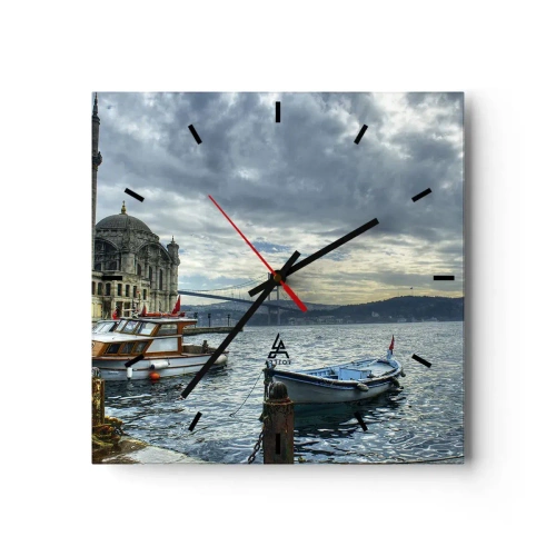 Orologio da parete - Orologio in Vetro - Un edificio storico sull'acqua con barche e un ponte sullo sfondo - 30x30cm - Ai confini dei mondi - Decorazione murale moderna per soggiorno e camera da letto ARTTOR