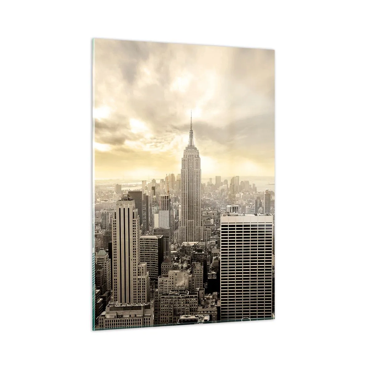 Quadro su vetro - Panorama della città con grattacieli e l'Empire State Building - 50x70cm - New York in grigio - Decorazione murale moderna per soggiorno e camera da letto ARTTOR