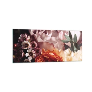 Quadro su vetro - Un primo piano di una composizione floreale colorata - 120x50cm - Avvolti dalla bellezza - Decorazione murale moderna per soggiorno e camera da letto ARTTOR