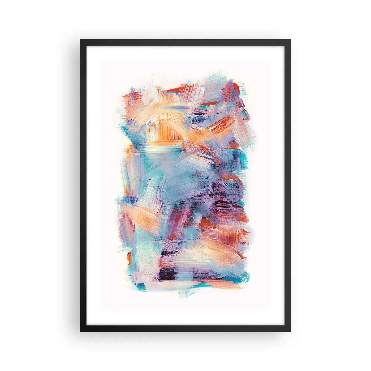 Poster in cornice nera - Astrazione espressiva nei toni dell'arancione e del blu - 50x70cm - Caos colorato - Decorazione murale moderna per soggiorno e camera da letto ARTTOR