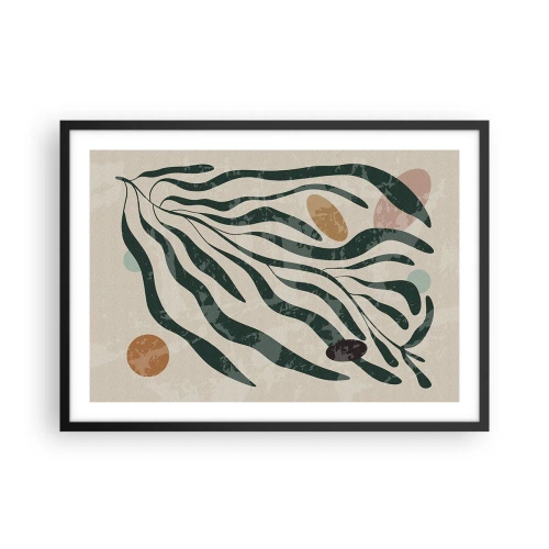 Poster in cornice nera - Linee e forme organiche in verde e beige - 70x50cm - Tra il verde - Decorazione murale moderna per soggiorno e camera da letto ARTTOR