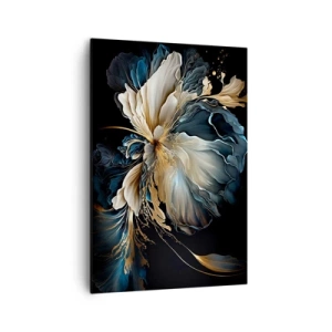 Quadro su tela - Stampe su Tela - Un fiore nei toni dell'oro e del blu navy su uno sfondo nero - 70x100cm - Fantastico fiore di felce - Decorazione murale moderna per soggiorno e camera da letto ARTTOR