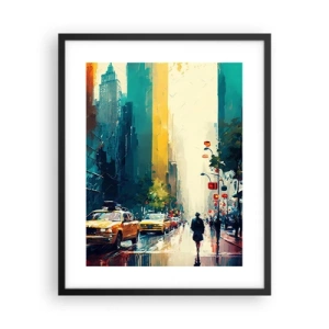 Poster in cornice nera - New York: qui anche la pioggia è colorata - 40x50 cm