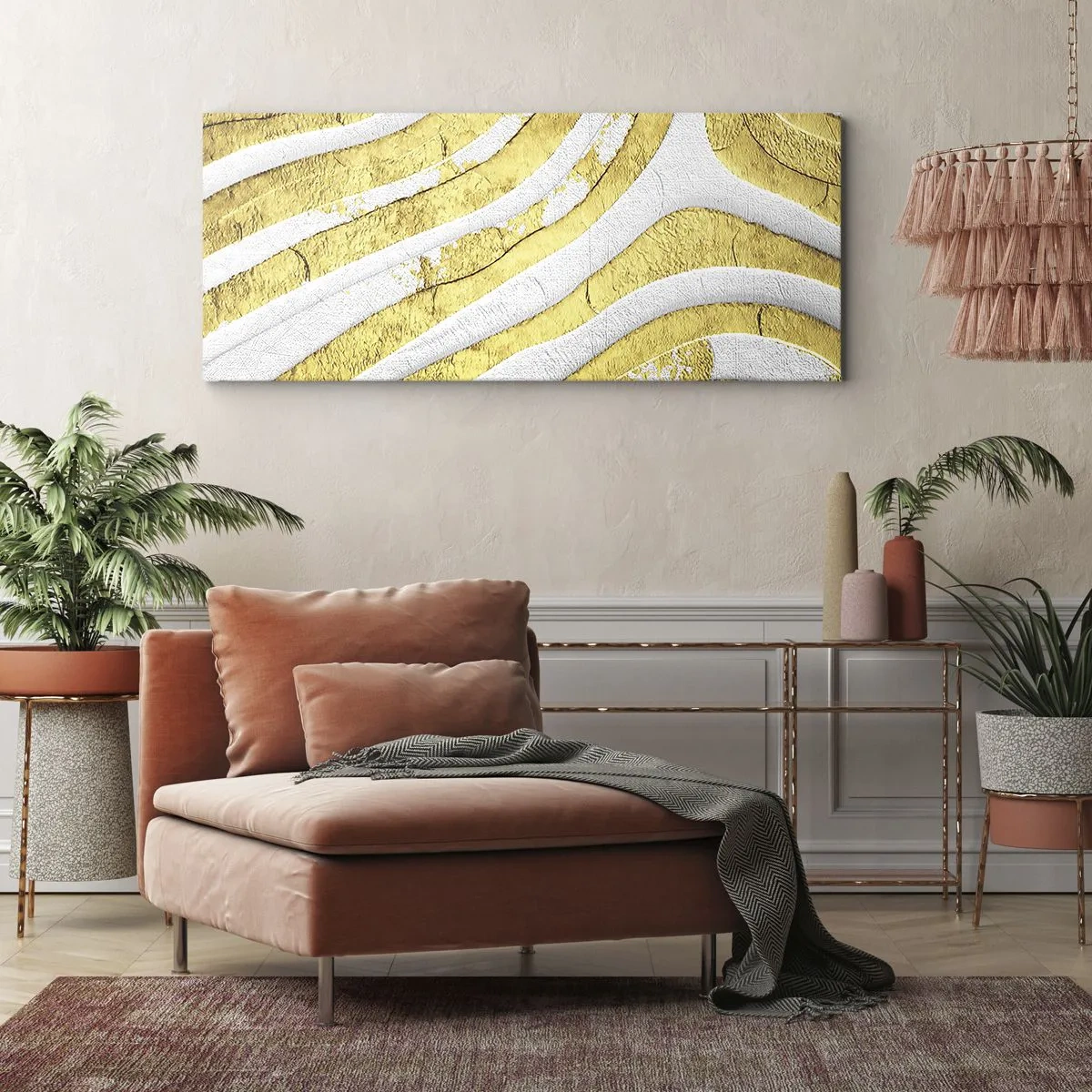 Quadro su tela - Stampe su Tela - Composizione in bianco e oro - 90x30 cm
