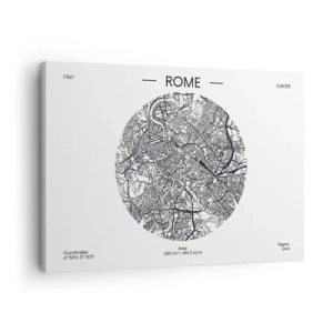 Quadro su tela - Stampe su Tela - Una mappa di Roma in stile minimalista, in bianco e nero - 70x50cm - Anatomia di Roma - Decorazione murale moderna per soggiorno e camera da letto ARTTOR