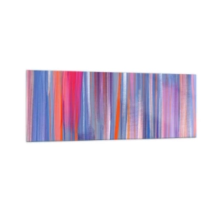 Quadro su vetro - Linee verticali astratte nelle tonalità del blu e del rosa - 140x50cm - Ascensione arcobaleno - Decorazione murale moderna per soggiorno e camera da letto ARTTOR