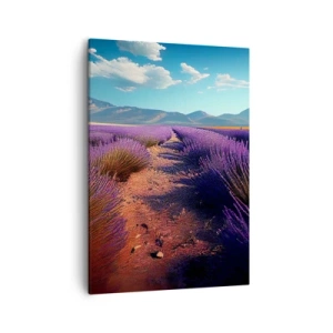 Quadro su tela - Stampe su Tela - Un campo di lavanda con vista sulle montagne e sul cielo azzurro - 50x70cm - Campi profumati - Decorazione murale moderna per soggiorno e camera da letto ARTTOR