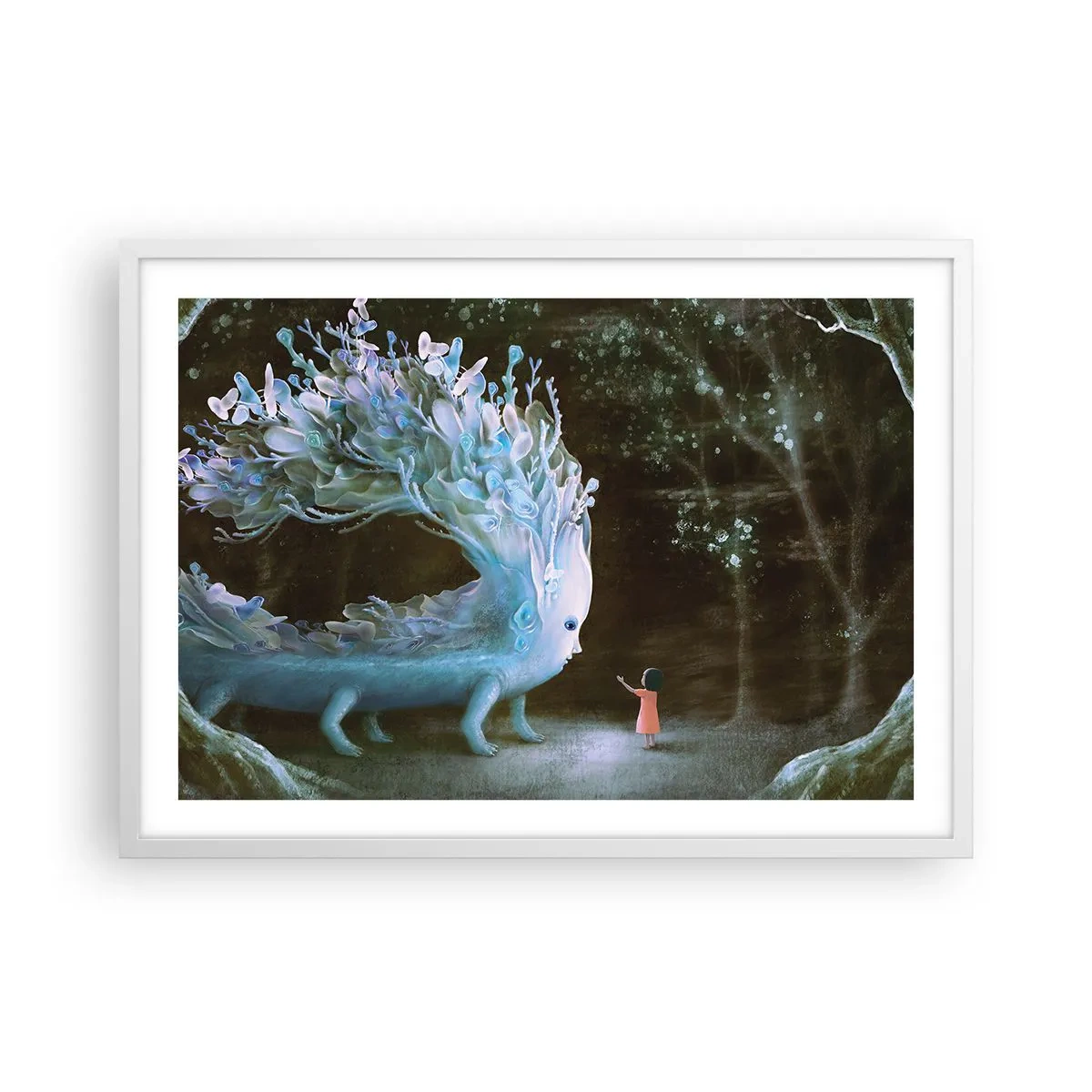 Poster in cornice bianca - Incontro fantastico - 70x50 cm