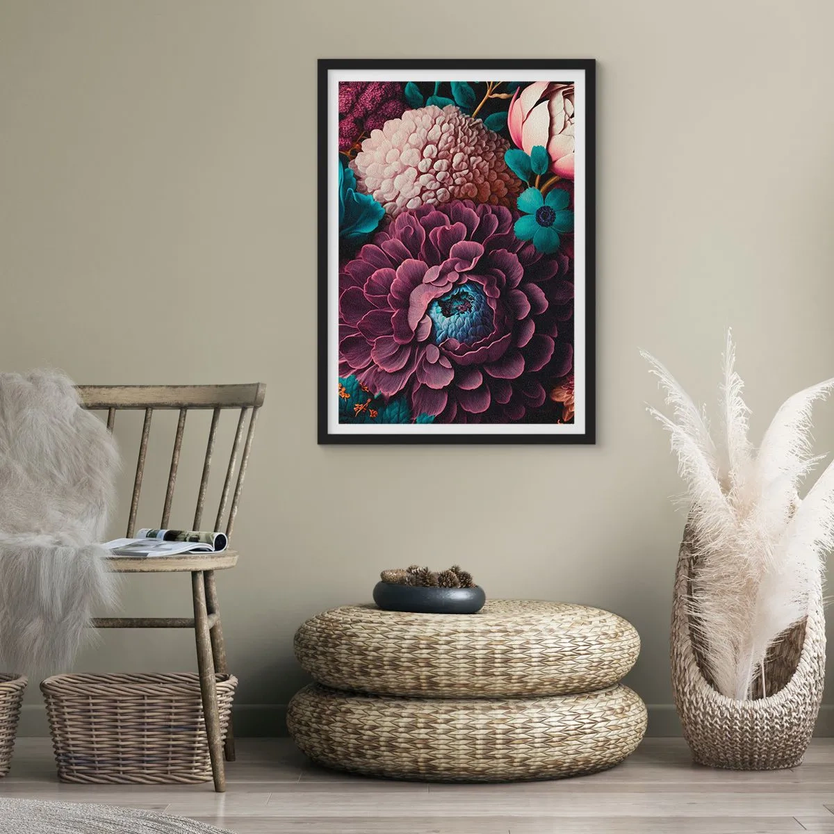 Poster in cornice nera - Una composizione floreale in tonalità intense - 50x70cm - Ricchezza della natura - Decorazione murale moderna per soggiorno e camera da letto ARTTOR