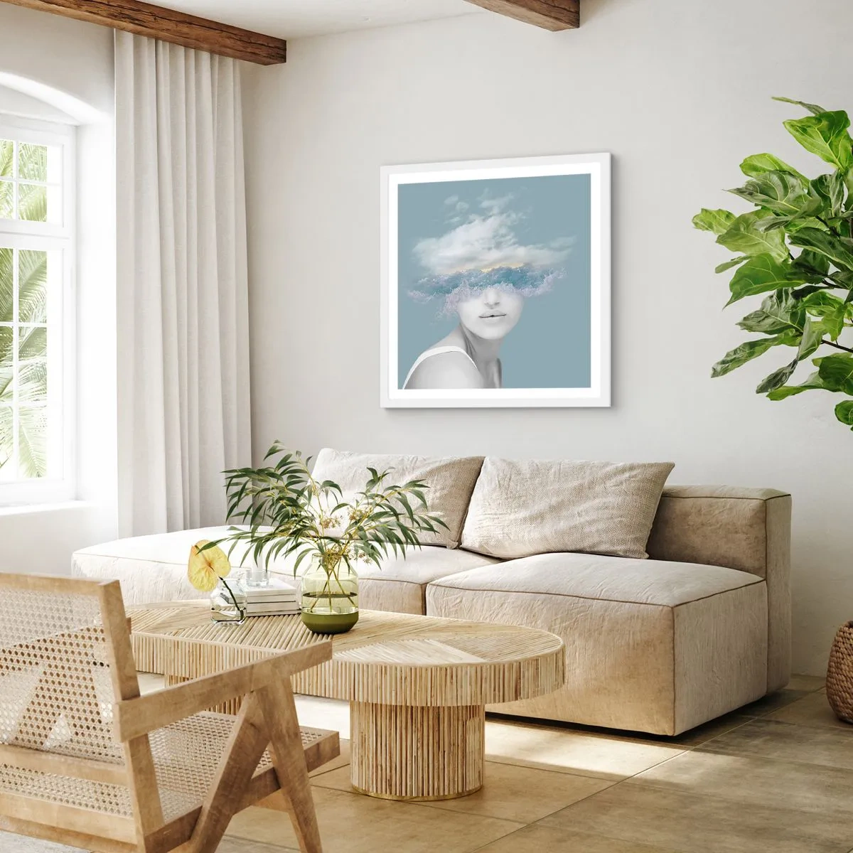 Poster in cornice bianca - Con la testa tra le nuvole - 40x40 cm