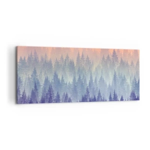 Quadro su tela - Stampe su Tela - Una foresta nebbiosa nei toni del viola e dell'arancione - 120x50cm - Alto, più in alto, fino al cielo - Decorazione murale moderna per soggiorno e camera da letto ARTTOR