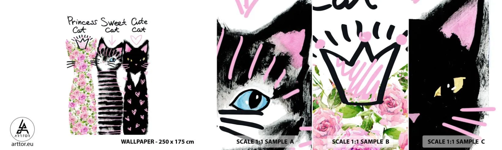 Campione Di Fotomurale Standard Eco - C'erano una volta tre gattini - Per bambini, Gatto, Animali - 100x30 cm