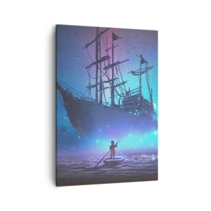 Quadro su tela - Stampe su Tela - Una nave fantastica contro il cielo stellato - 50x70cm - Incontro con il mito del mare - Decorazione murale moderna per soggiorno e camera da letto ARTTOR