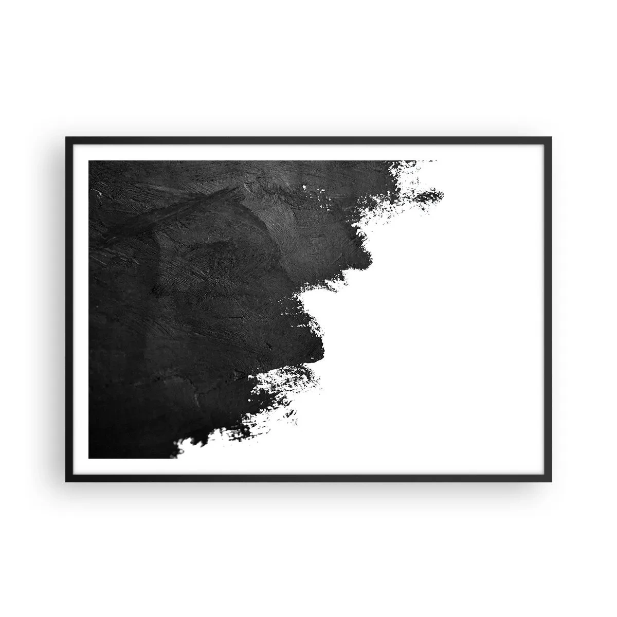 Poster in cornice nera - Astrazione in bianco e nero con pennellate contrastanti - 100x70cm - Gli elementi: la terra - Decorazione murale moderna per soggiorno e camera da letto ARTTOR