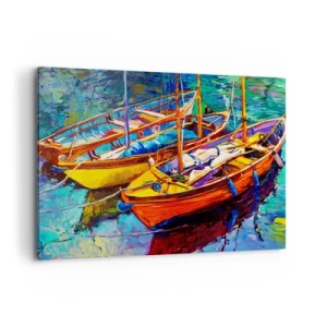 Quadro su tela - Stampe su Tela - Barche colorate in acque calme - 100x70cm - Su un'acqua più densa dei colori - Decorazione murale moderna per soggiorno e camera da letto ARTTOR