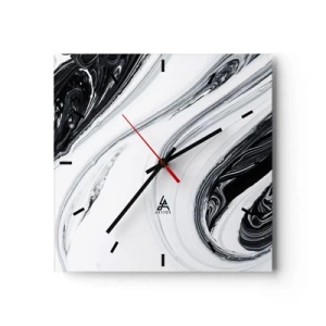 Orologio da parete - Orologio in Vetro - Astrazione in bianco e nero con linee dinamiche e vortici - 30x30cm - L'unione degli opposti - Decorazione murale moderna per soggiorno e camera da letto ARTTOR