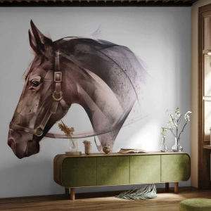 Fotomurali Premium Sand - Ritratto artistico moderno di cavallo su sfondo bianco - 100x70cm - Che grazia - Decorazione murale moderna per soggiorno e camera da letto ARTTOR