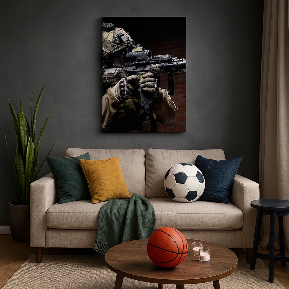 Quadro su tela - Stampe su Tela - Un soldato in equipaggiamento completo con un fucile - 50x70cm - Mortalmente efficace - Decorazione murale moderna per soggiorno e camera da letto ARTTOR