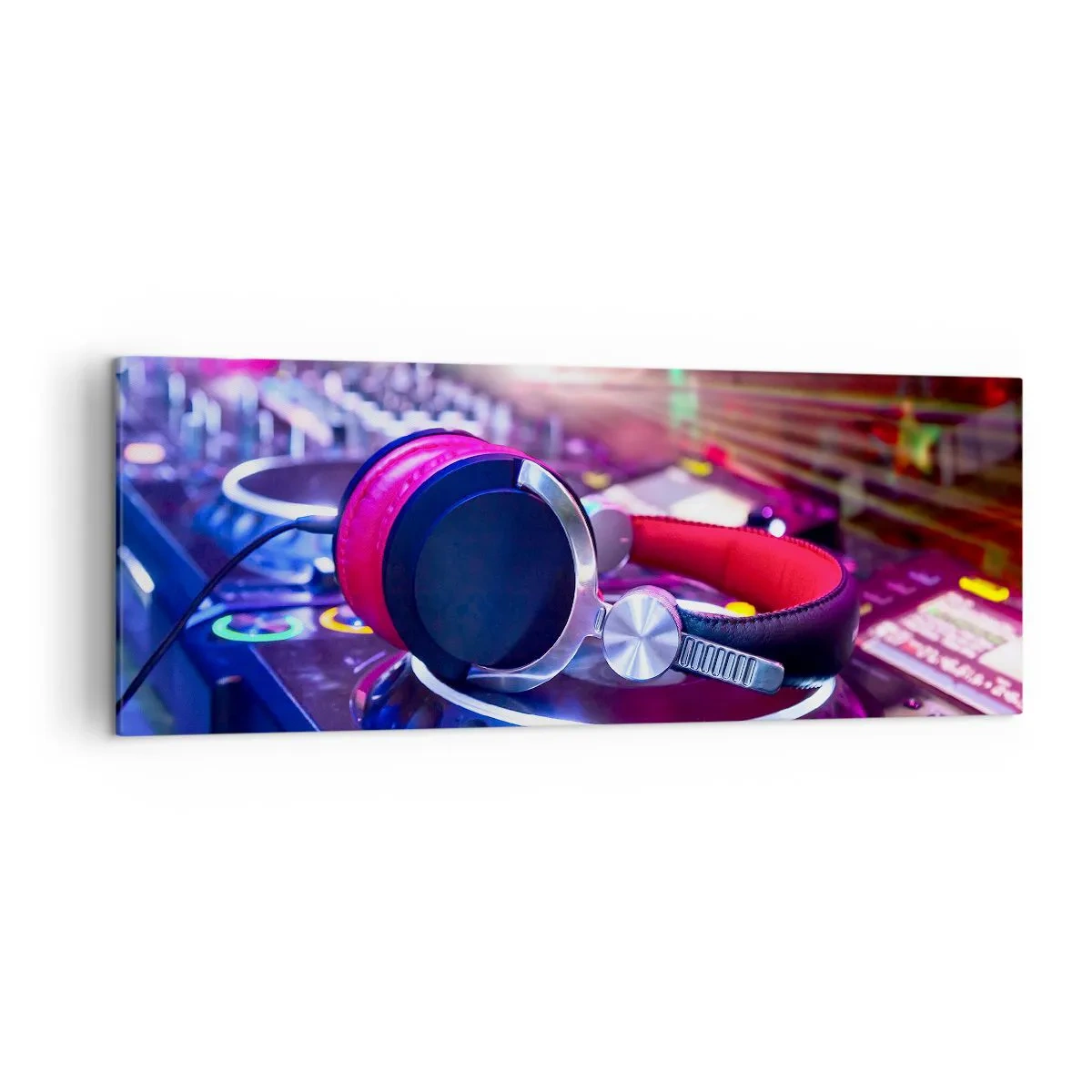 Quadro su tela - Stampe su Tela - Cuffie da DJ su una console illuminata dai riflettori a una festa - 140x50cm - Sarà fantastico - Decorazione murale moderna per soggiorno e camera da letto ARTTOR