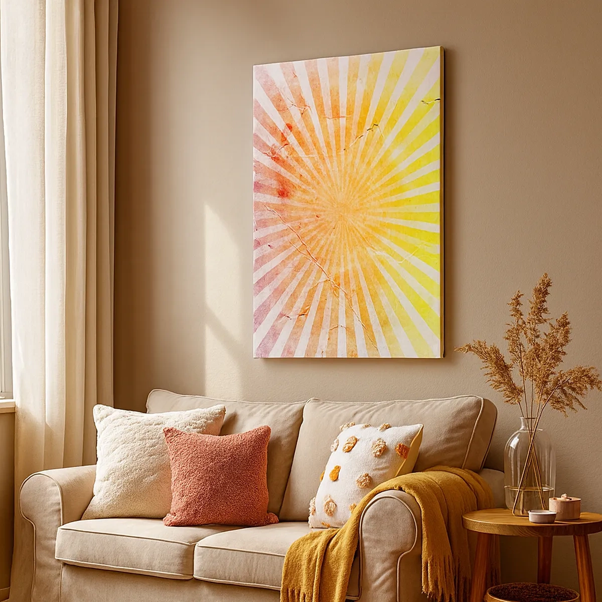 Quadro su tela - Stampe su Tela - Raggi di sole nelle tonalità dell'arancione e del giallo - 50x70cm - Albe e tramonti - Decorazione murale moderna per soggiorno e camera da letto ARTTOR