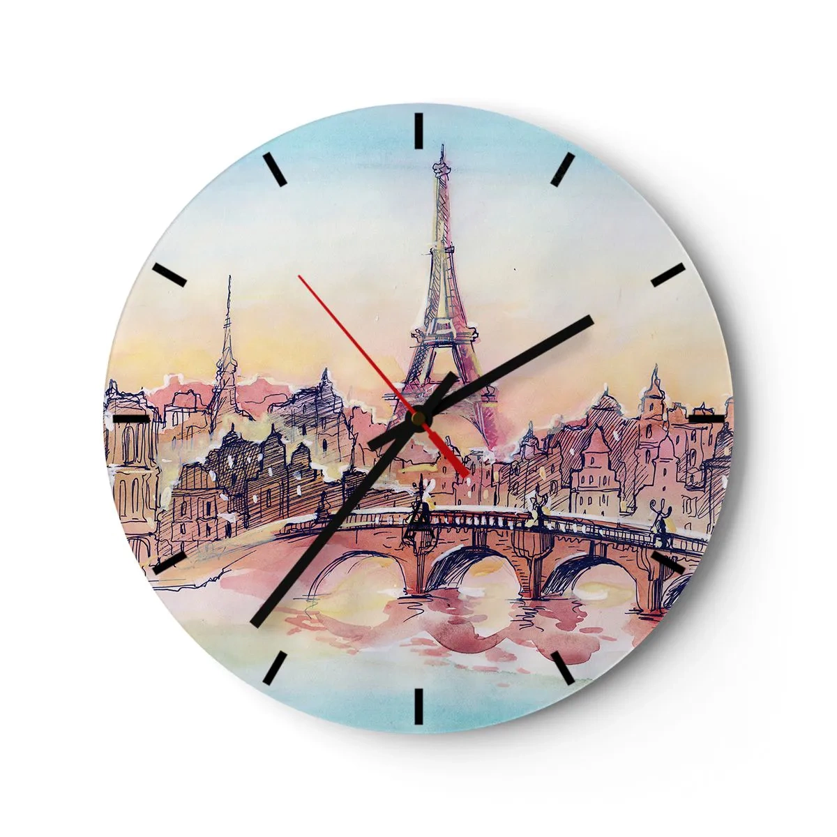 Orologio da parete - Orologio in Vetro - Vista della Torre Eiffel al tramonto - 30x30cm - L'unica città così al mondo - Decorazione murale moderna per soggiorno, cucina e camera da letto ARTTOR