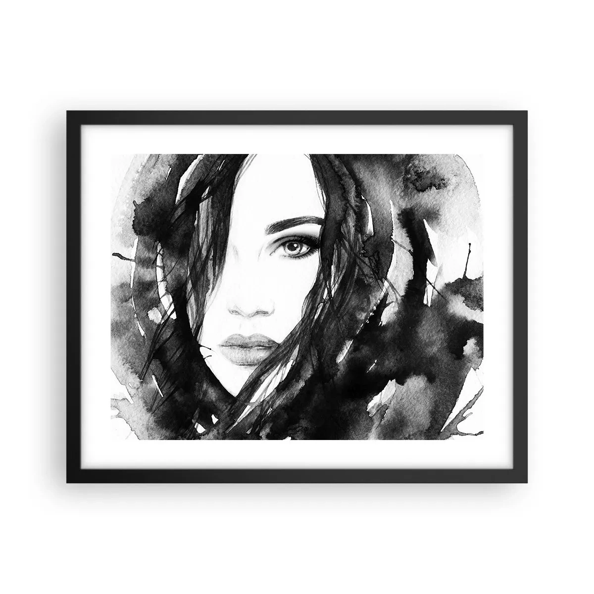 Poster in cornice nera - Ritratto di donna in bianco e nero - 50x40 cm