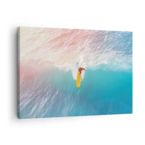 Quadro su tela - Stampe su Tela - Surfista su un'onda in colori pastello - 70x50cm - Il cavaliere dell'oceano - Decorazione murale moderna per soggiorno e camera da letto ARTTOR