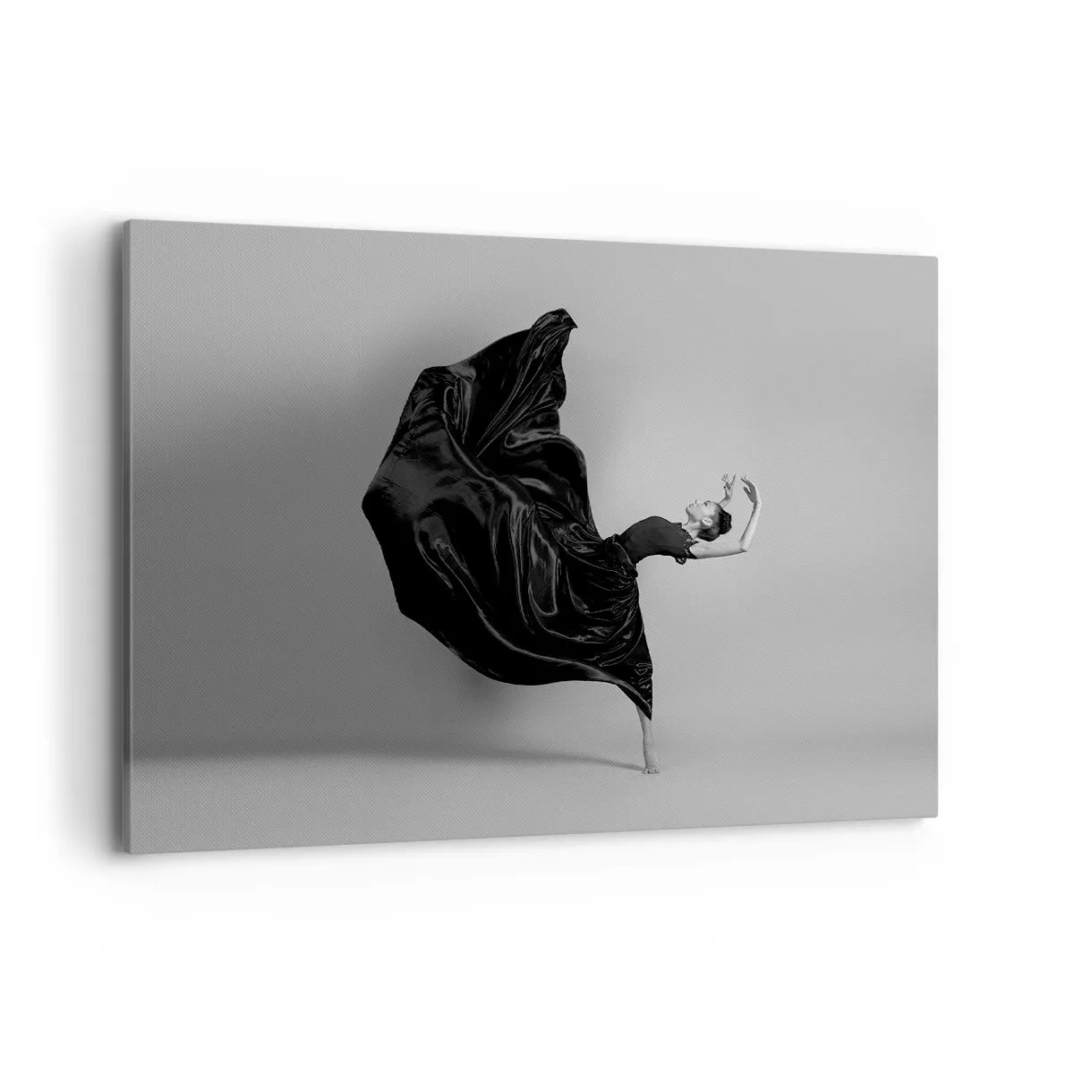 Quadro su tela - Stampe su Tela - Un'elegante ballerina in abito nero in movimento - 120x80cm - Musica alata - Decorazione murale moderna per soggiorno e camera da letto ARTTOR