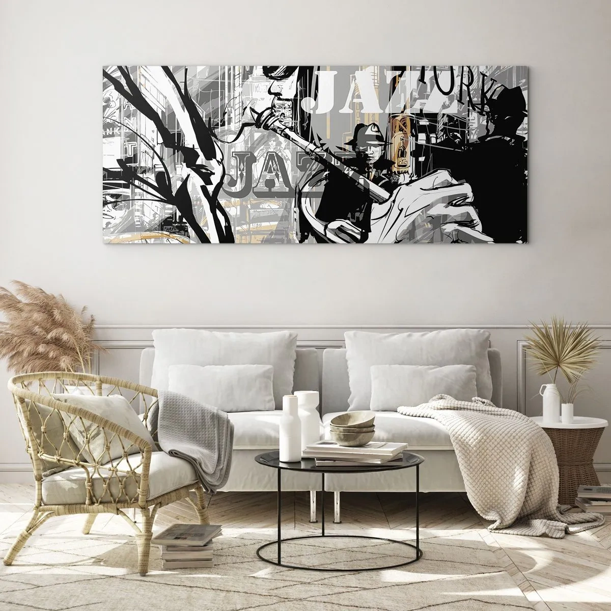 Quadro su vetro - Scena jazz di New York - 160x50cm - Al ritmo di New York - Decorazione murale moderna per soggiorno e camera da letto ARTTOR