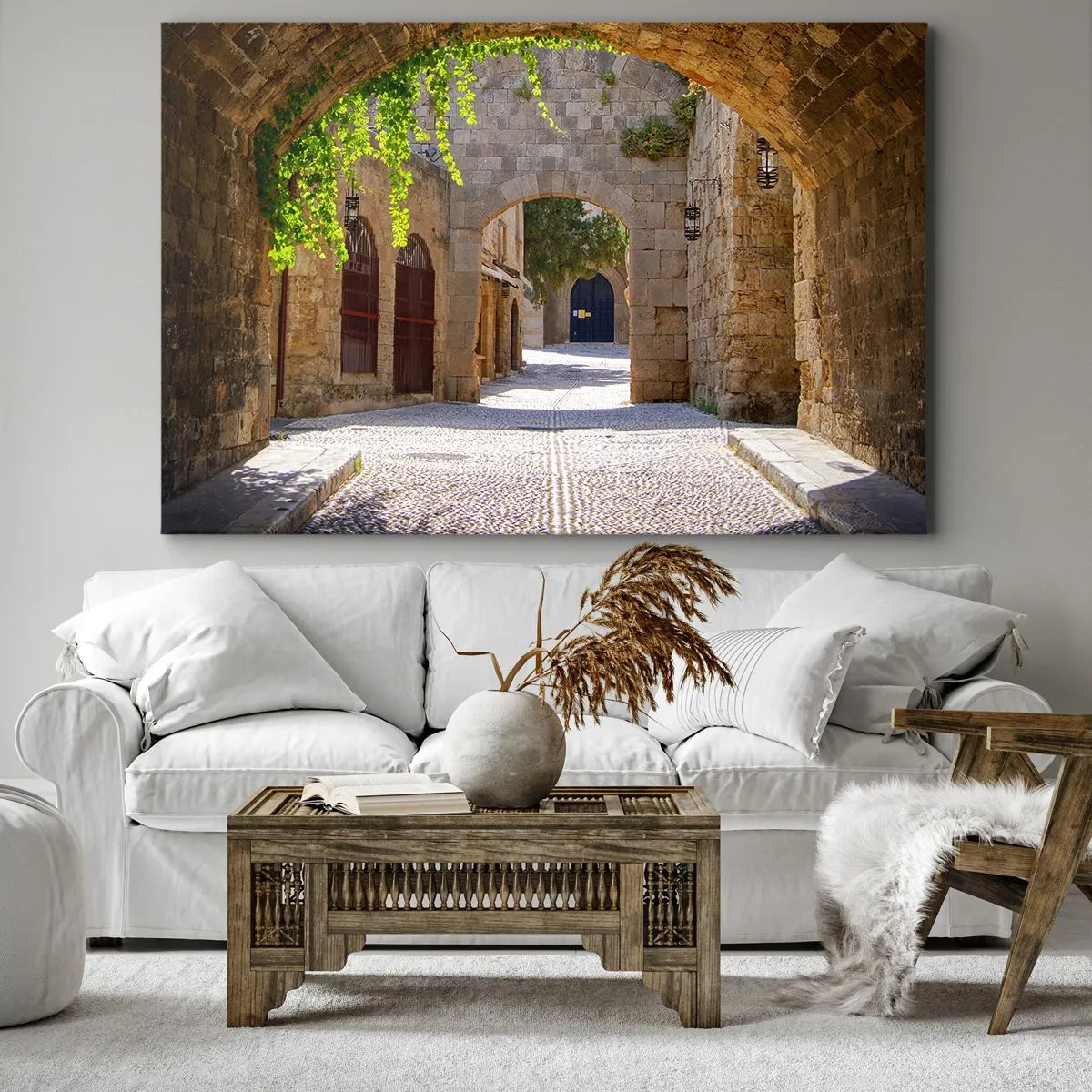 Quadro su tela - Stampe su Tela - Archi in pietra e strade acciottolate in stile medievale - 120x80cm - Adesso passerà il corteo - Decorazione murale moderna per soggiorno e camera da letto ARTTOR