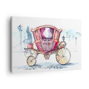 Quadro su tela - Stampe su Tela - Un'elegante illustrazione di una carrozza antica in colori pastello. - 70x50cm - Al matrimonio o al ballo? - Decorazione murale moderna per soggiorno e camera da letto ARTTOR