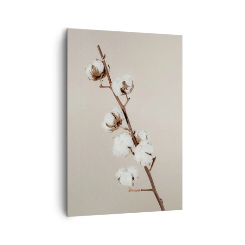 Quadro su tela - Stampe su Tela - Un rametto di cotone su uno sfondo beige - 70x100cm - Alla fonte della morbidezza - Decorazione murale moderna per soggiorno e camera da letto ARTTOR