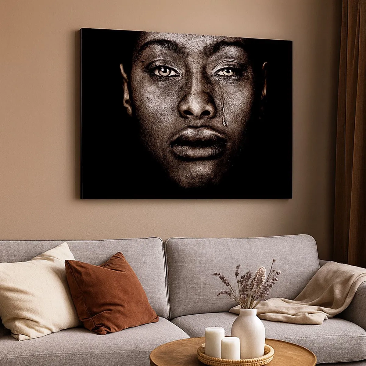 Quadro su tela - Stampe su Tela - Ritratto di un volto con una sola lacrima su sfondo nero - 70x50cm - Un'unica lacrima - Decorazione murale moderna per soggiorno e camera da letto ARTTOR