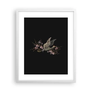 Poster in cornice bianca - Uccello esotico ricamato - 40x50 cm