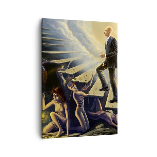 Quadro su tela - Stampe su Tela - Una scena simbolica del percorso verso la luce attraverso una scala fatiscente - 50x70cm - Viaggio dantesco verso la luce - Decorazione murale moderna per soggiorno e camera da letto ARTTOR