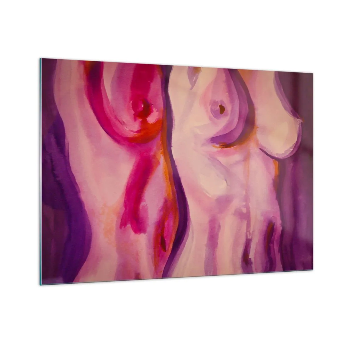 Quadro su vetro - Un'interpretazione artistica delle silhouette femminili nelle tonalità del rosa e del viola. - 100x70cm - Ode alla femminilità - Decorazione murale moderna per soggiorno e camera da letto ARTTOR
